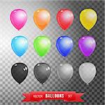 Twelve color balloons set . Vector illustration .