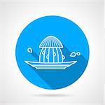 Round blue flat vector icon with white line citrus juicer on gray background with long shadows.