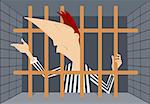 Cartoon prisoner stays behind bars and asks forgiveness