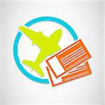 Vector airplane tickets icon for travel and vacation on grey background