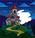 Night scene with fairy tale castle - eps10 vector illustration.