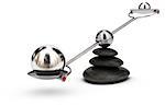 Two spheres with different sizes on a seesaw over white background, imbalance concept or symbol
