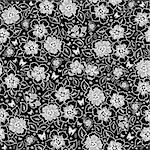 Illustration of seamless floral pattern with butterflies in black, grey and white colours