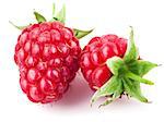 Fresh raspberry with green leaves. Isolated on white background