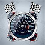 Cool shiny speedometer with rev counter and race flags