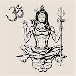 Lord Shiva Hindu god Pose meditation. Vector illustration.
