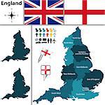 Vector map of England with regions and flags