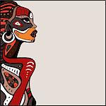 Profile of beautiful African woman. Hand drawn ethnic illustration.