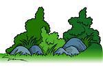 Shrubs with Rocks - Cartoon Background Element, Vector Illustration