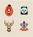 Collection of hipster cartoon character animals lion , panda , deer, koala with accessories isolated vector illustration