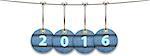 2016 digits on labels made of jeans. Tags like Christmas balls. Vector illustration