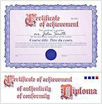 Blue certificate. Template. Horizontal. Additional design elements