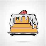 Single flat color design vector icon for creamy strawberry pie on plate on white background.