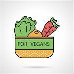 Single flat color design vector icon for green and yellow bowl with lettuce, carrot and pepper for vegetarian menu on white background.