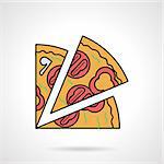 Single flat color design vector icon for three slices of pizza with pepper, tomato and mushroom on white background