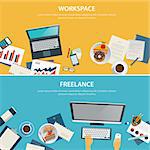 workspace and freelance banner flat design template