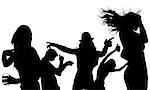 Dancing Group Silhouette - Black Illustration, Vector