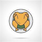 Single flat color design vector icon for roasted chicken on platter on white background.