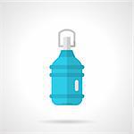 Blue plastic bottle with water and gray handle flat vector icon on white background.