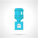 Flat color design vector icon for blue cooler for potable water with bottle on white background.