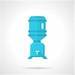 Flat color design vector icon for blue water cooler with rack for potable water with bottle on white background.