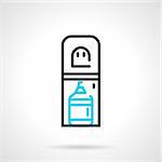 Black and blue flat line design vector icon for water cooler with a bottom loading bottle on white background.