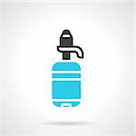 Black and blue flat design vector icon for blue large bottle with black dispenser for water cooler on white background.