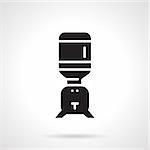 Flat design vector icon with black silhouette table cooler of potable water on white background.