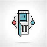 Flat line design colored vector icon for abstract water cooler and red hot and cool blue drops on white background.