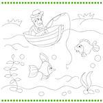Coloring book for kids with fisherman vector illustration