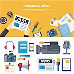 breaking news and media banner elements concept flat design