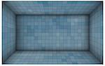 empty futuristic room with blue mosaic walls