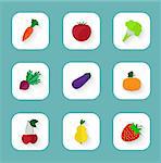 Vector set of flat icons - fruits and vegetables