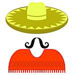 Hat Mustache Poncho  Isolated on White Background