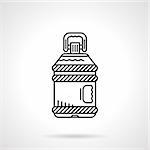 Black flat line style vector icon for water bottle with handle on white background.
