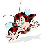 Flying Ladybug - Smiling Cartoon Illustration, Vector