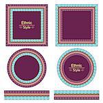 Set of decorative elements, ornamental ethnic frames. Different shapes in vector format and pattern brush