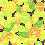 Seamless pattern with citrus and leaves. Vector background