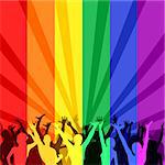 Illustration of happy celebrating people in LGBT colors, vector illustrations
