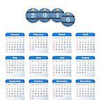 Blue English calendar for 2016 with circle cut jeans tags. Sundays first. Vector illustration