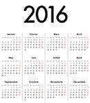 French Calendar grid for 2016. Mondays first. Vector illustration