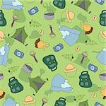 Vector seamless pattern of Camping Elements - Hand Drawn Doodle background