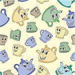 Seamless pattern with tea pots and tea cups - vector illustration