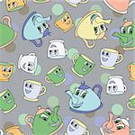 Seamless pattern with tea pots and tea cups - vector illustration