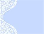 Wedding invitation or greeting card with lace border on blue background