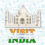 illustraion of sticker of visit India with Taj Mahal