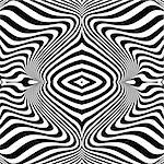 Design monochrome waving lines illusion background. Abstract stripe distortion backdrop. Vector-art illustration