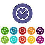 Clock web flat icon in different colors. Vector Illustration