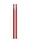 Pair of wooden drumsticks in red design on white background