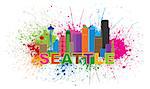 Seattle Washington Downtown City Skyline Color Text Paint Splatter Abstract Isolated on White Background Illustration